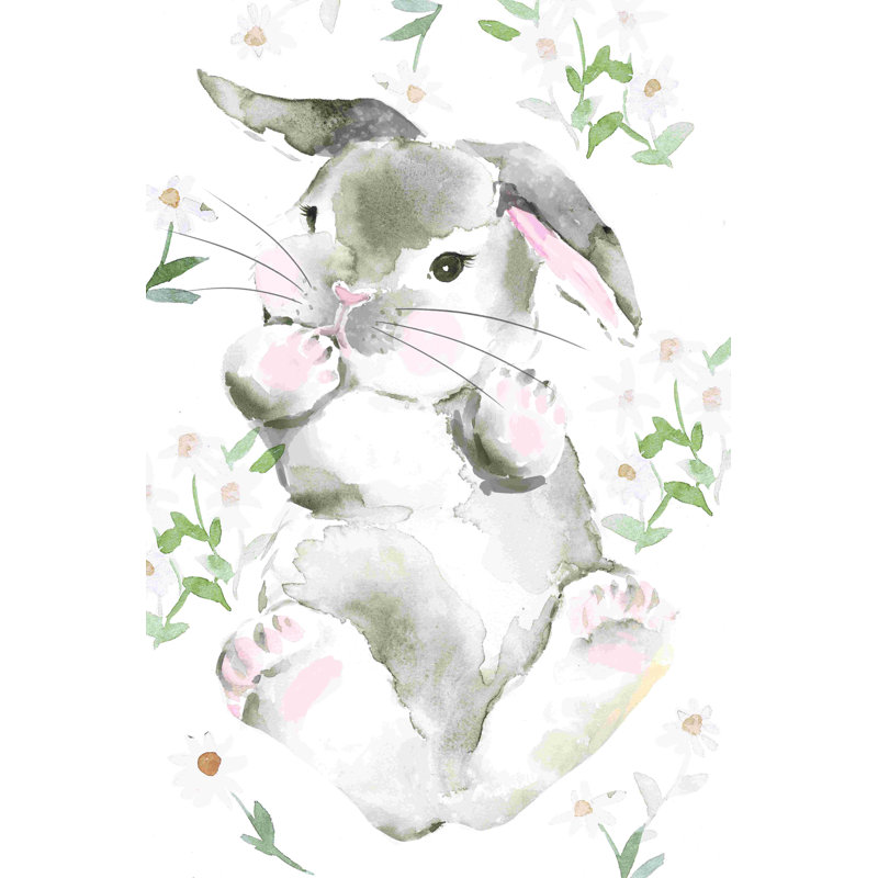 Sweet Bunny in Flowers - peinture sur toile tendue, H 36 po x l 24 po
