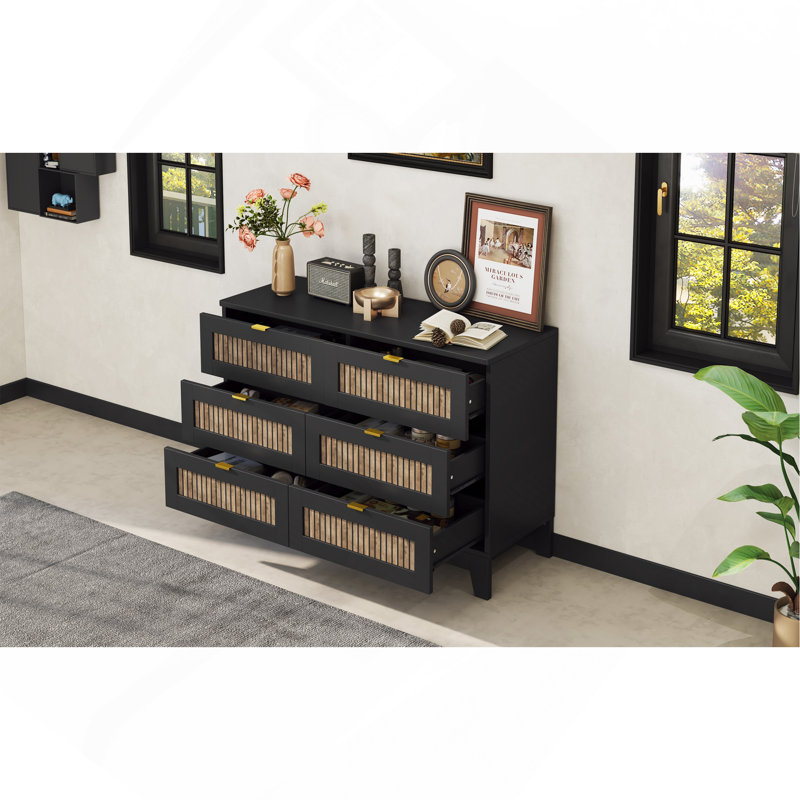 Commode 6 tiroirs Rinyah, Noir