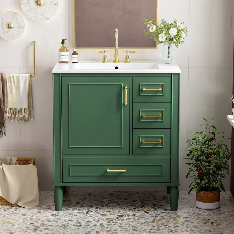 Meuble-lavabo 30 po avec lavabo en céramique, Vert