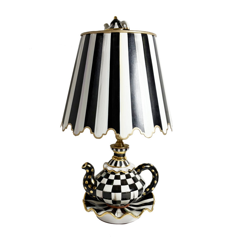 Courtly Check Ceramic Teapot Table Lamp, Black, Black