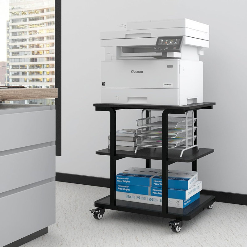 24''x20''x26'' Large Printer Table with Storage Shelf, 3 Tier Rolling Printer Cart with Wheels,Multifunctional Shelves for Home Office