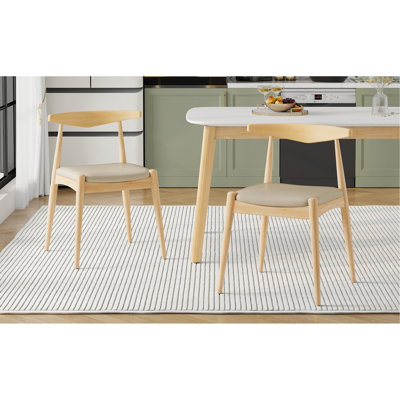 Ensemble de 2 chaises de salle à manger en bois d'hévéa, dossier ergonomique et revêtement en similicuir, naturel et gris clair