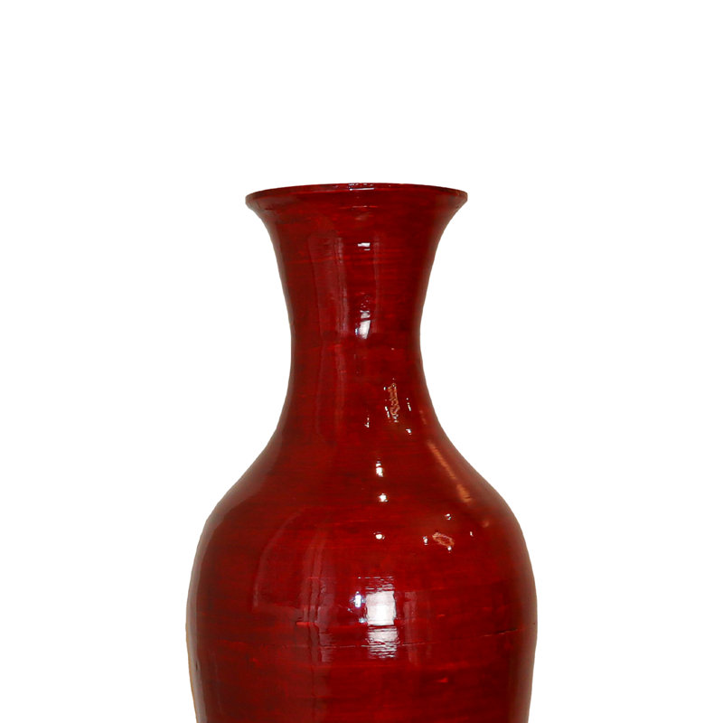 Claxton Handmade Wood Floor Vase, 37.5" H x 14" W x 14" D, Red