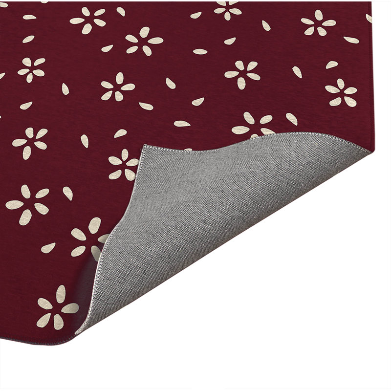 Tapis d'entrée d'intérieur ultra fin, léger et antidérapant à motifs de pétales, Wine, L 36 po x L 60 po