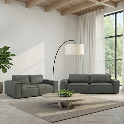 Cramer 2-Piece Leather Living Room Set In Anthracite Gray Or Ochre