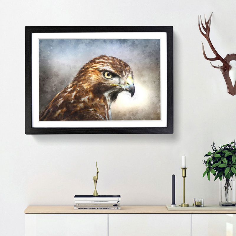 Hawk - Picture Frame Painting Print, 24cm H x 33cm W x 2cm D, Black Framed