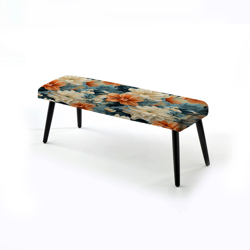 Terre cuite chaude et motif botanique floral - banc noir rembourré floral