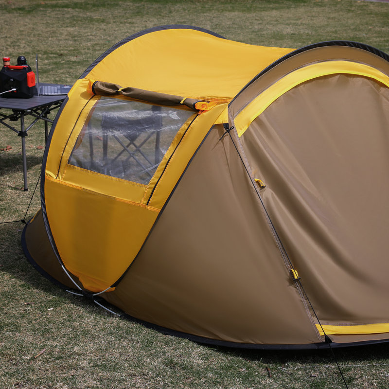 3 Person Outdoor Pop Up Camping Tent, Waterproof Portable Hiking Instant Cabin Family Tent with Carry Bag, Yellow/Brown