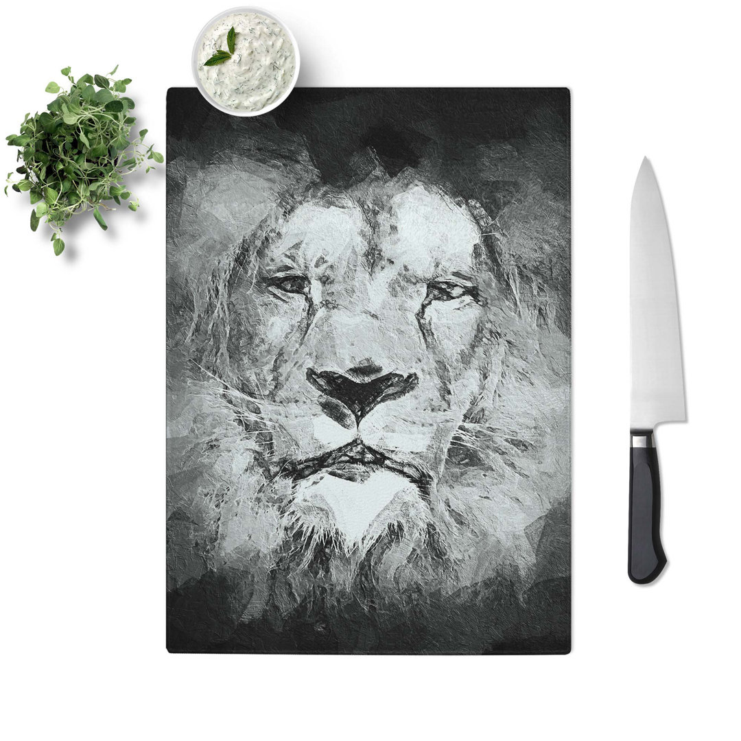 Glass Lion Portrait in Abstract Chopping Board