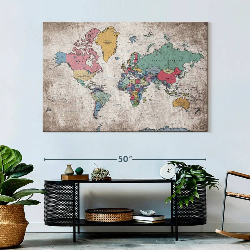 Keiri Geographic World Map III, 34" H x 51" W