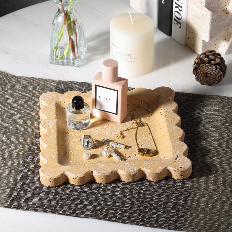 Square Natural Marble Tray,Golden Travertine