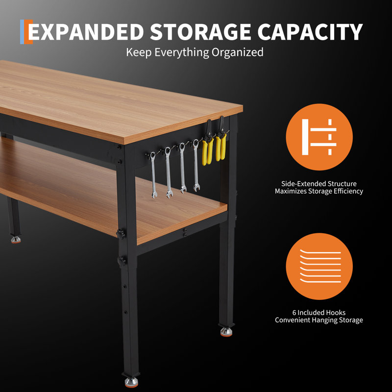 Établi réglable 60 "/ 48" - capacité 2000/500 LBS robuste, avec prise de courant et tablette de rangement - pour le garage, l'atelier et la maison