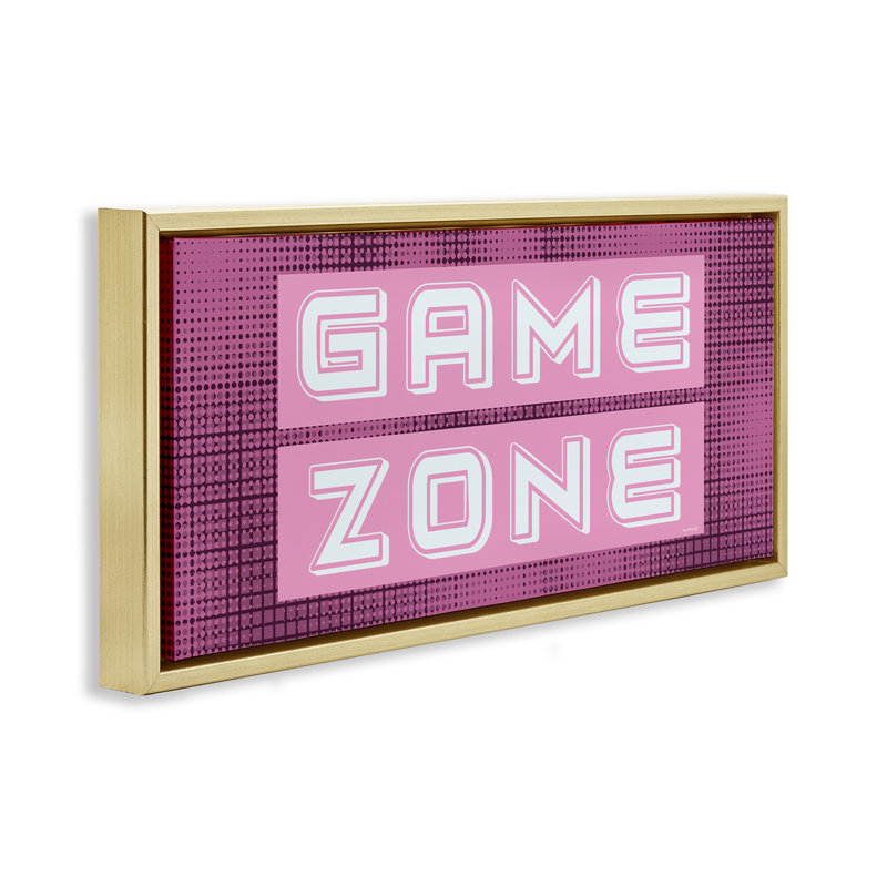 Cadre flottant rétro zone de jeu mauve, design par Yass Naffas Designs, H 14 po x l 31 po, Cadre flottant métallique doré