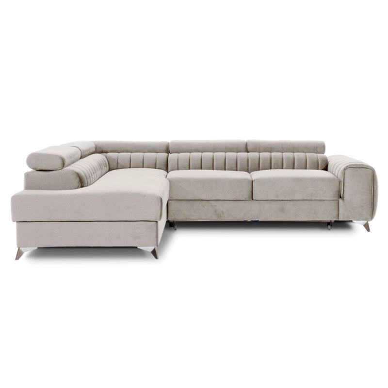 Canapé-lit d'angle Laurence avec rangement et méridienne - beige, Beige, Faisant face vers la gauche
