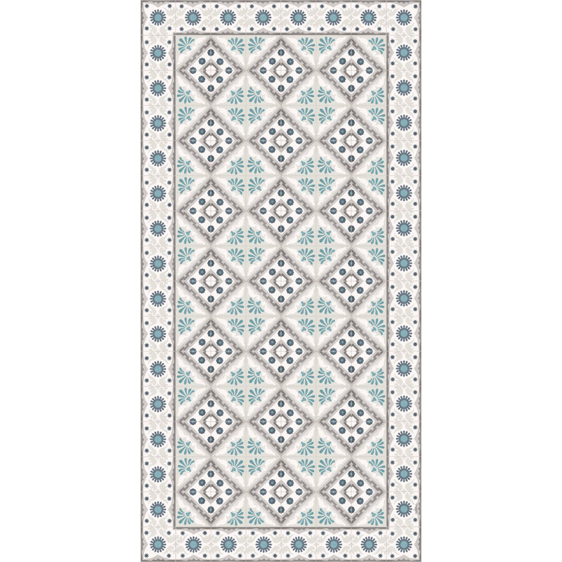 Fontana Geometric Blue  Easy to Clean Vinyl Mat, Runner 3' x 9'