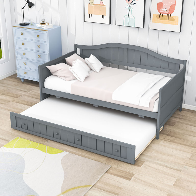 Lit de jour en bois avec couchette, gris