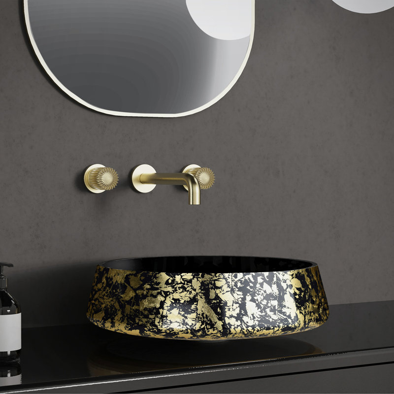 Exte 16.5'' L Bathroom Sink, Black-Gold