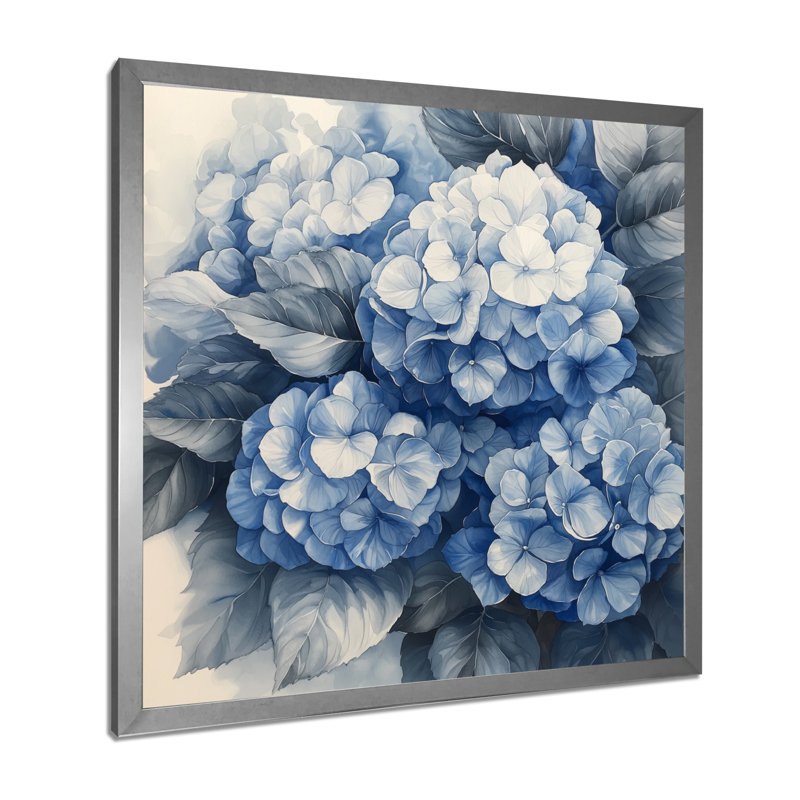 Hortensia grappe avec pétales bleus I - hydrangées, art mural, Reproduction encadrée d'une seule photo, Argent argent