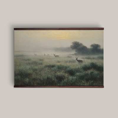 Misty Meadow Deer Landscape Wall Hanging