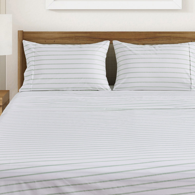 Ensemble de draps en microfibre à rayures douces, Grand lit, Vert