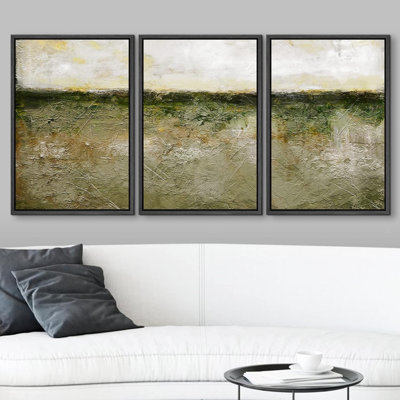 Minimal Landscape " Pastel Watercolor Green Country " 3 Piece Art Graphic Art Print
