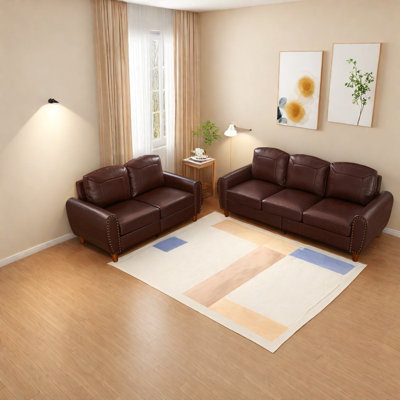 Premium Sofas Set, Breathable PU Leather 5 Seat, Modern Rolled Arm Home
