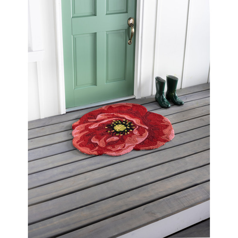 Tapis intérieur / extérieur crocheté en forme de coquelicot rouge