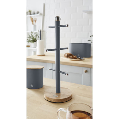 Swan Nordic Scandi Mug Tree with Non-Slip Bamboo Base, Steel, One Size