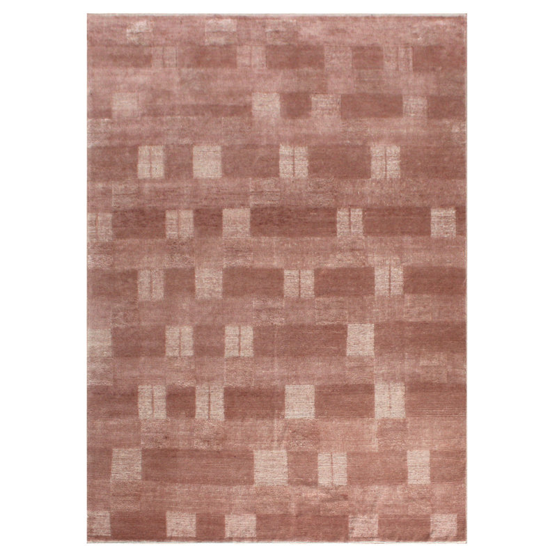 Pink Contemporary Wool Rug, Rectangle 9' x 12'