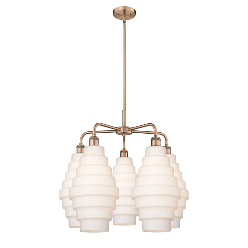 Lustre unique à 5 lumières Bedrie, Blanc, Cuivre antique