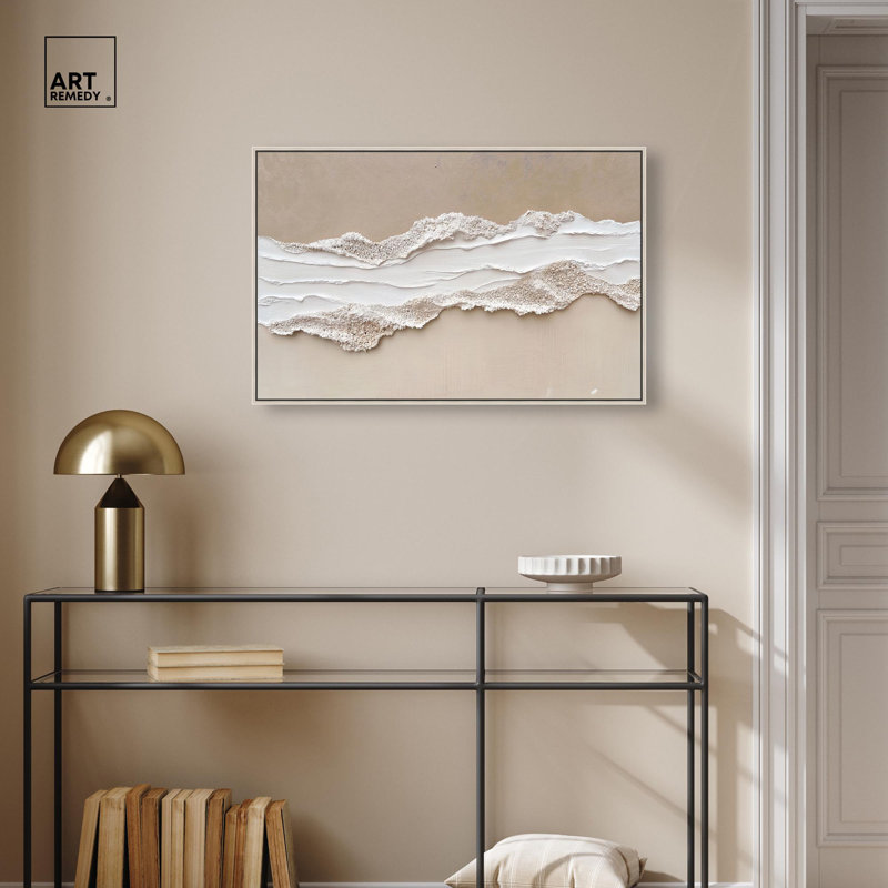 Toile texturée «Sea I» par Art Remedy, H 21 po x l 31 po, Cadre flottant, Argent argent