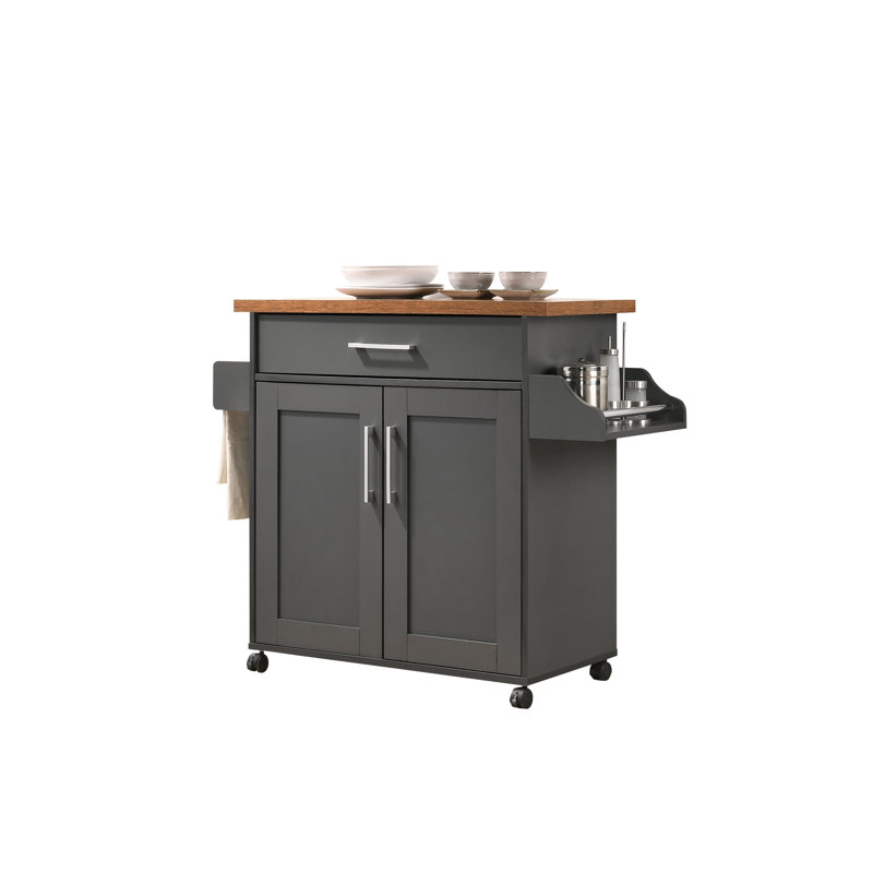 Poneto Wood Kitchen Cart, Gray-Oak, Oak