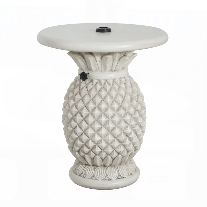 Table d'appoint et base de parasol en forme d'ananas blanc antique en forme d'ananas Lillian, durable et élégante pour tout jardin ou patio