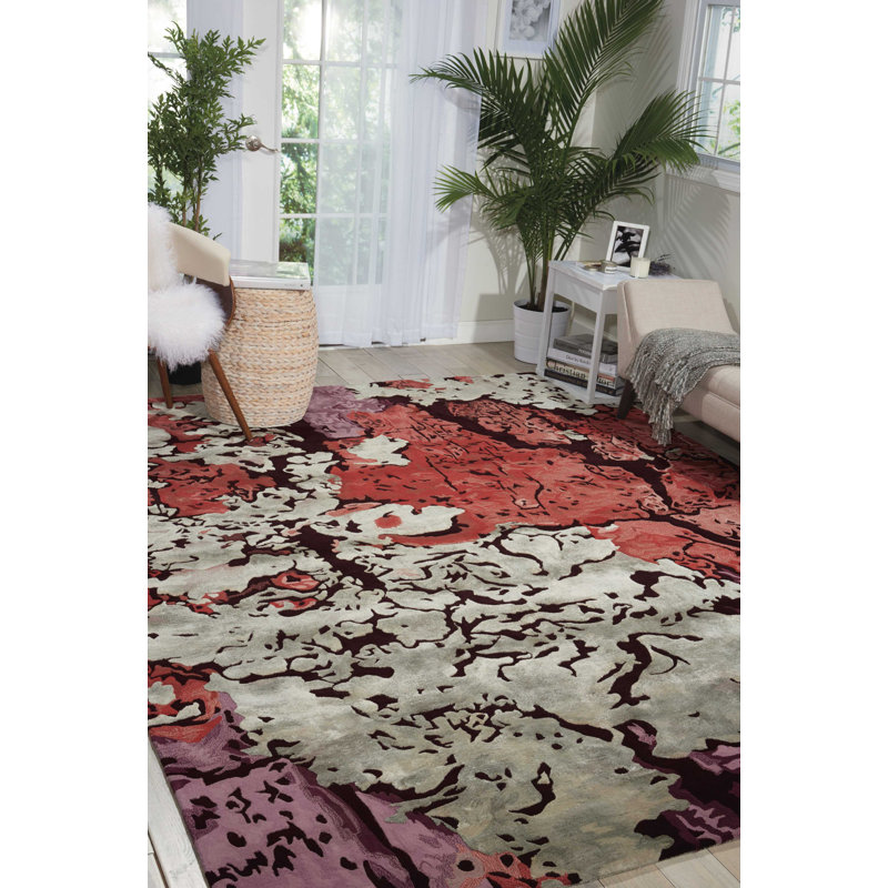 Tapis rouge moderne fait à la main Versailles, Rectangle 5 pi 6 po x 7 pi 5 po