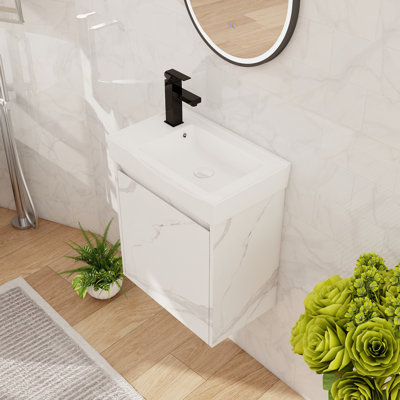 Ensemble de meuble-lavabo mural simple 20 po, meuble-lavabo flottant avec plateau en céramique, 1 porte