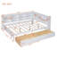 Lit de jour double en bois avec 2 tiroirs, tablette de rangement et ports de chargement USB, blanc, peu encombrant et robuste