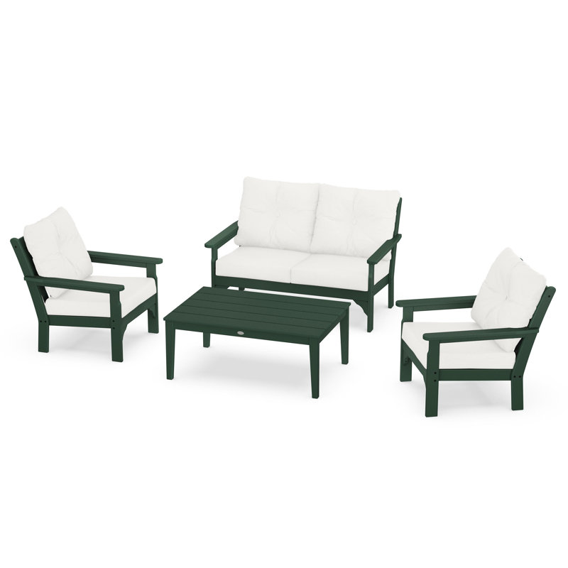 Vineyard 4-Piece Deep Seating Set, Green, Natural Linen