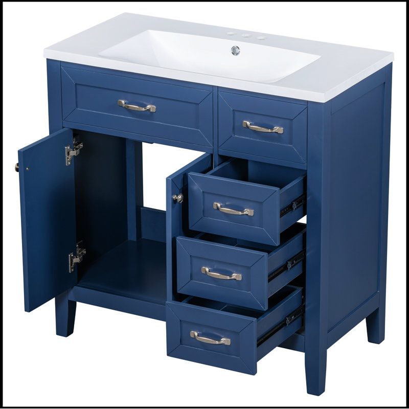 Meuble-lavabo 36 po avec lavabo, armoire de salle de bain bleue avec tiroirs, structure solide et panneau de fibres à densité moyenne