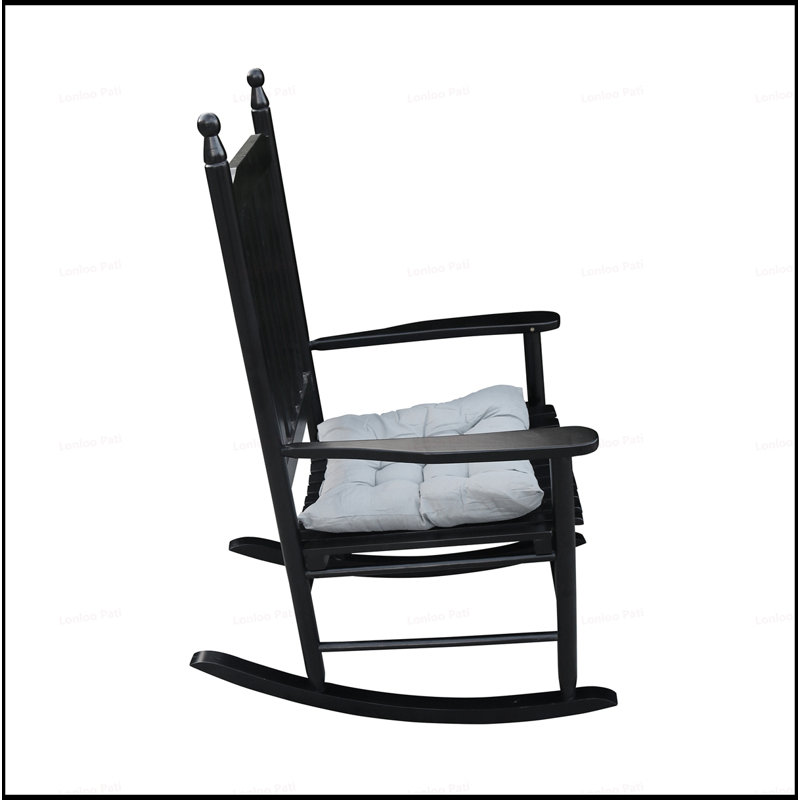 Durable Wooden Porch Rocker Chair With Wide Seat And Armrest, Perfect For Relaxation And Outdoor Comfort, Black