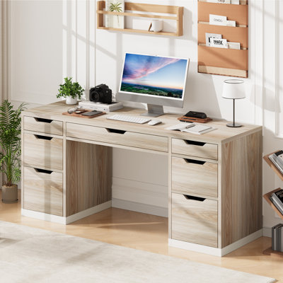 Executive Desk with Storage Drawers, 54 Inch Computer Desk with 7 Drawers and File Cabinet for Home Office, Bedroom, Workspace for Work Study Writing