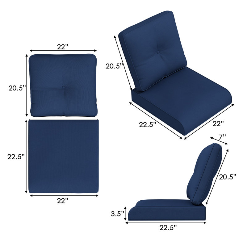 Outdoor Deep Seating Cushion With Olefin Fabric（Set of 2）, Blue