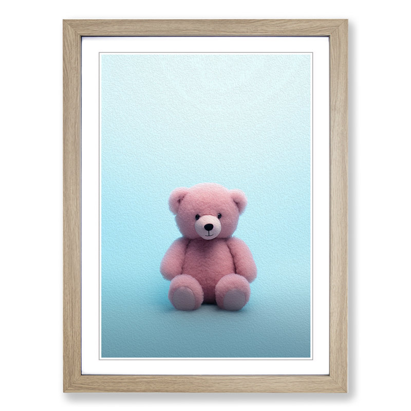 Teddy Bear Minimalism No.2 - Single Picture Frame Print on Wood, Oak, 34" H x 25" W x 2" D