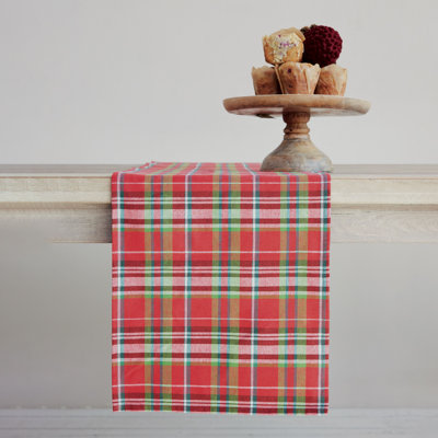 Woven Cotton Table Runner W Plaid Pattern