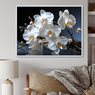 Orchidées blanches et jaunes de sérénité sur toile
