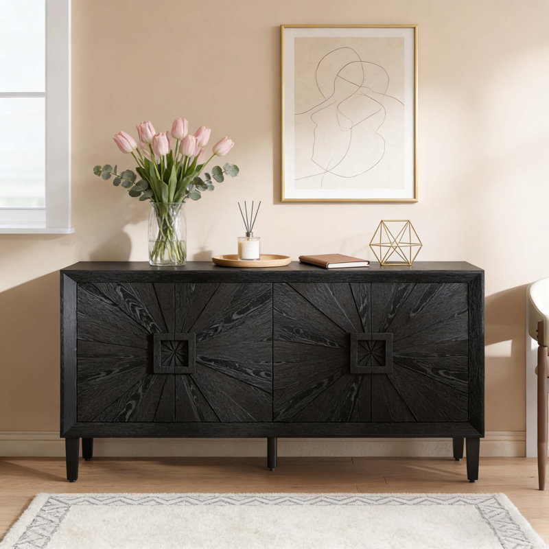 60'' Premium Rustic American Farmhouse Credenza, Black
