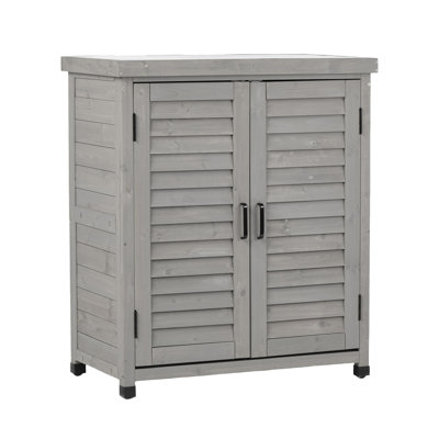 Banc de rempotage avec armoire de rangement et plateau de table en métal pour patio extérieur, meuble de jardin en bois 31 x 17 x 36 po