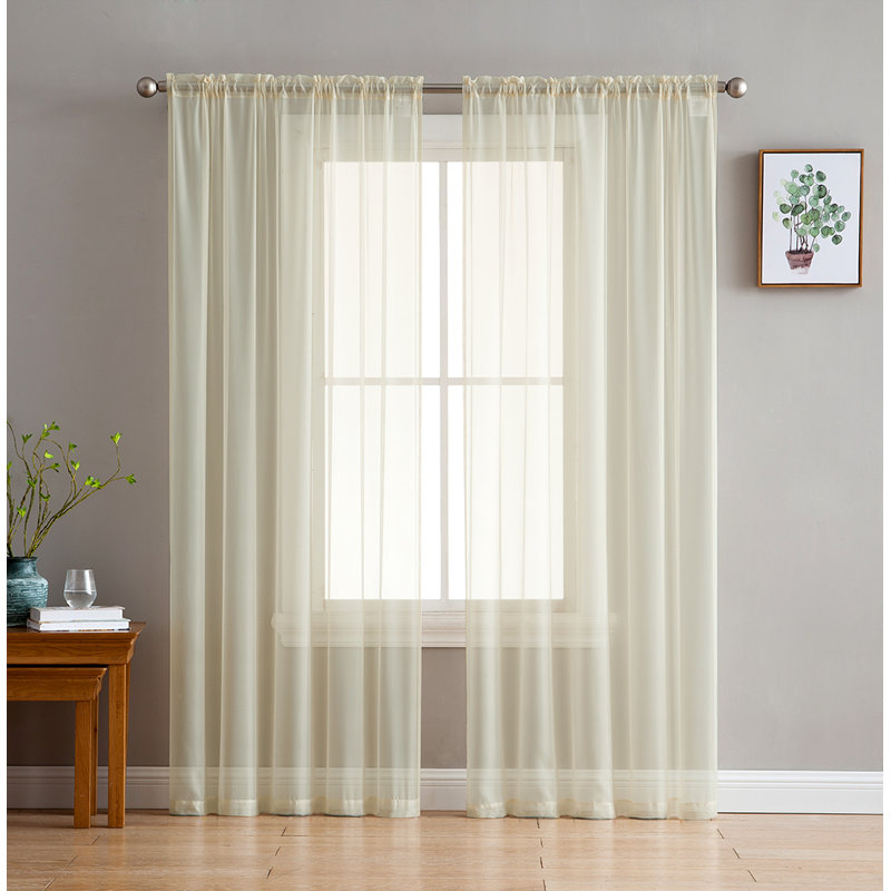 Daxin Sheer Voile Rod Pocket Curtain Panels (Set of 2), Beige, 54" W x 72" L