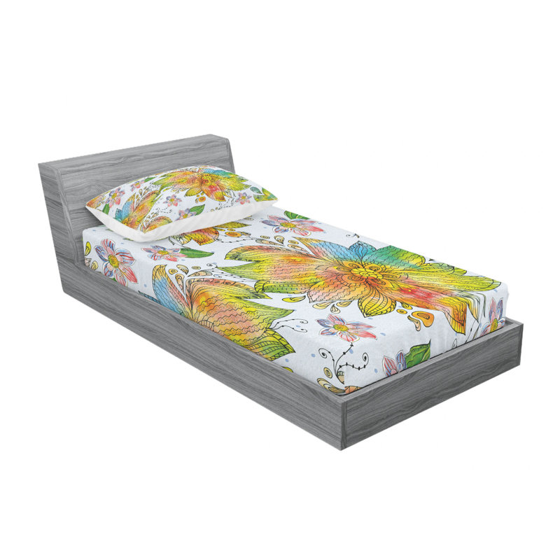 Microfiber Floral Sheet Set, Twin XL Sheet Set with Fitted Sheet