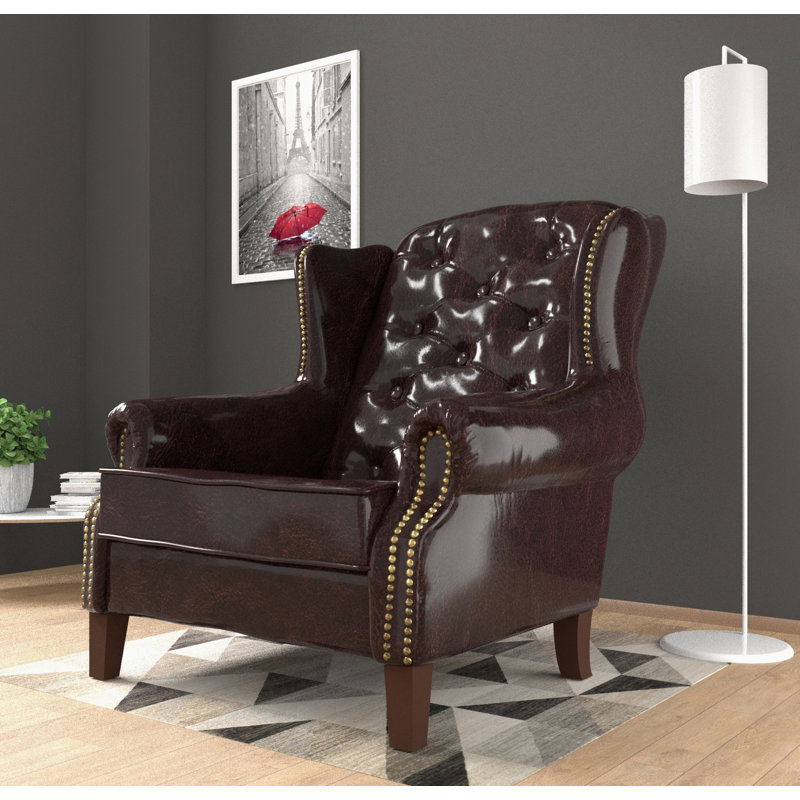 Chesterfield Wingback Armchair, Brown