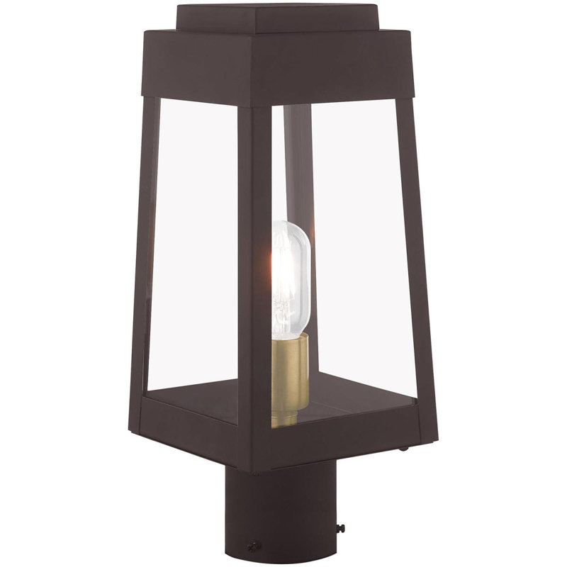 6.25in Satin Post Top Lantern Outdoor Light with Clear Glass Shade, Black/Bronze